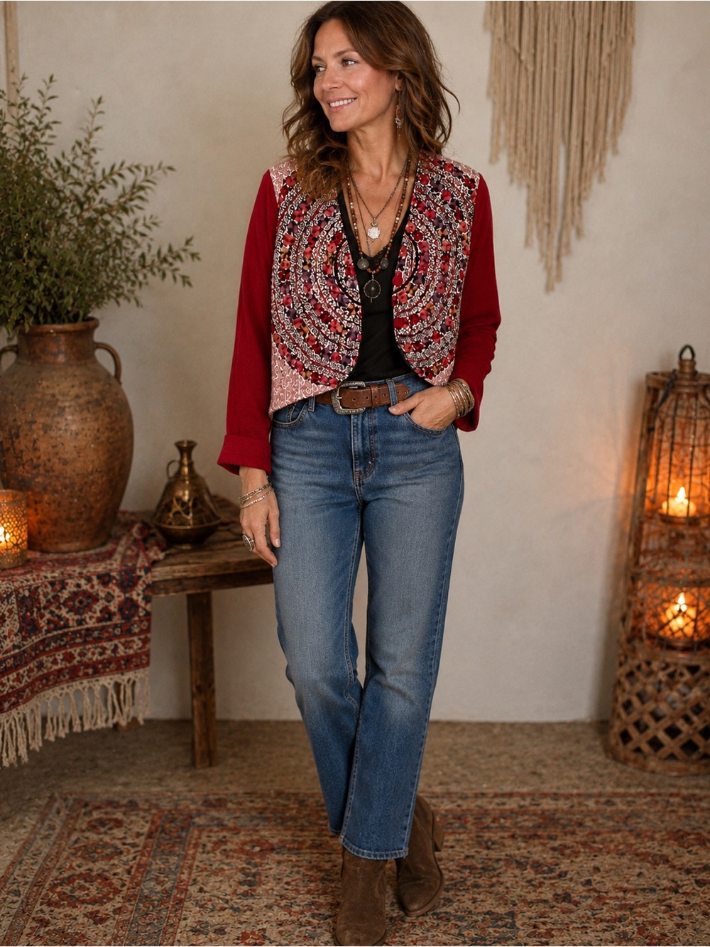 Vintage Soutache Embellished Cropped Jacket Floral Bolero Women’s L